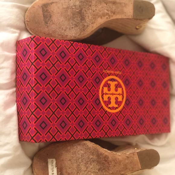 Tory Burch Kristen Brown Fabric Espadrille Wedges - Picture 2 of 6